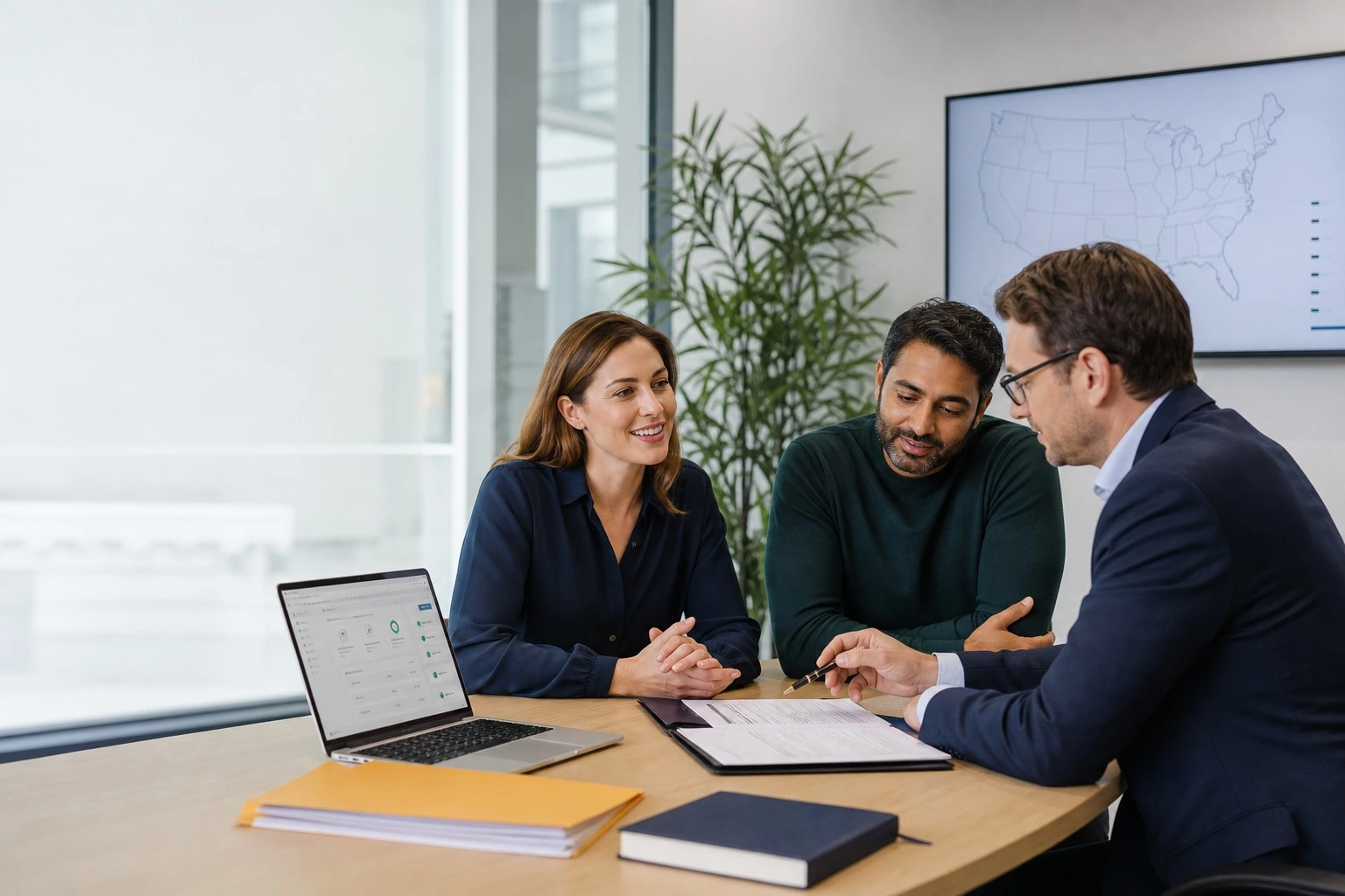 U.S. and international founders discussing company formation with an advisor